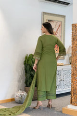 Floral Embroidered Thread Work Pure Cotton Kurta with Palazzos & With Dupatta