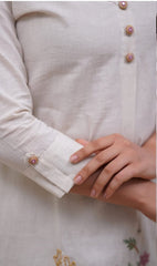 White Embroidered Floral & Deer Cotton Co-ord Set