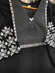 Black Embroidered Floral & Geometric Kurta and Pant Set
