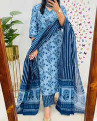 Poorvi's Blue Cotton Kurta Set