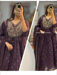 Plum Purple Heavy Embroidered Anarkali Kurta Set with Dupatta