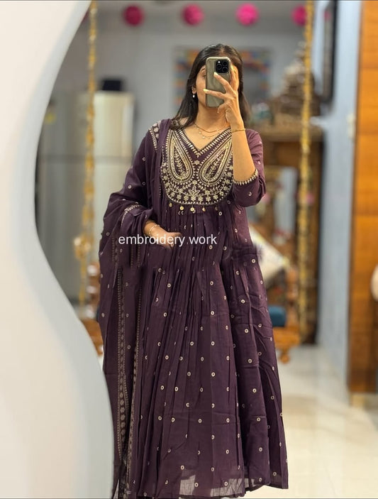 Plum Purple Heavy Embroidered Anarkali Kurta Set with Dupatta