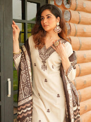 Label Roohani Beige Printed Khadi Cotton Kurta Set