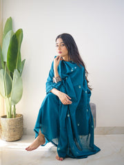 Elegant Teal Blue Embroidered Kurta Set with Dupatta