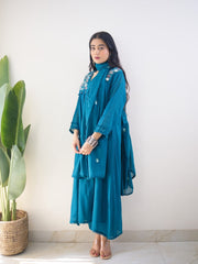 Elegant Teal Blue Embroidered Kurta Set with Dupatta