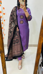 Elegant Purple Kurta Set with Ethnic Motif Dupatta