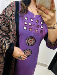 Elegant Purple Kurta Set with Ethnic Motif Dupatta
