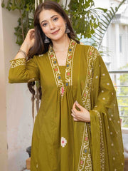 Women Ethnic Motifs Printed Pure Cotton Anarkali Kurta with Trousers & Dupatta