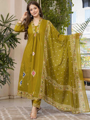 Women Ethnic Motifs Printed Pure Cotton Anarkali Kurta with Trousers & Dupatta