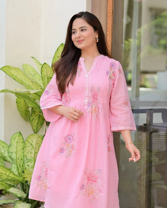 Light Pink Embroidered A-Line Kurta and Pant Set