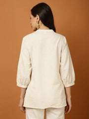 Off White Embroidered Floral & Deer Cotton Co-ord Set