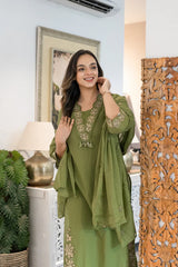 Floral Embroidered Thread Work Pure Cotton Kurta with Palazzos & With Dupatta
