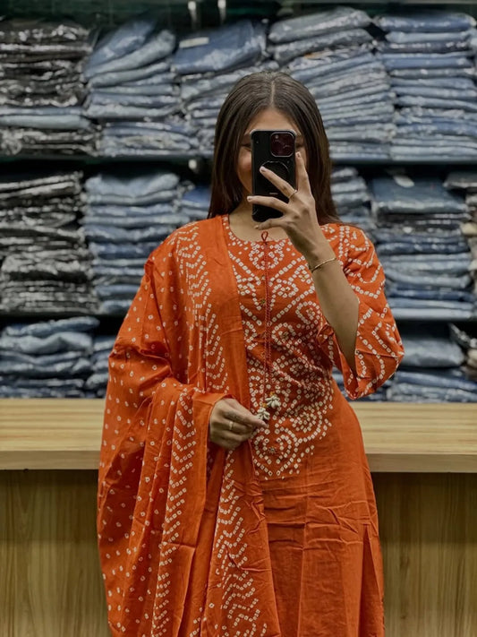 Rust-Orange-Bandhani-Printed-Kurta-Set-with-Palazzo