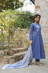 Embroidered Cotton Kurta Suit Set with Dupatta
