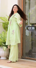 Pastel Green Embroidered A-Line Kurta and Pant Set
