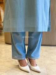 Elegant Sky Blue Embroidered Cotton Kurta Set