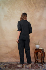 Black Embroidered Floral & Deer Cotton Co-ord Set