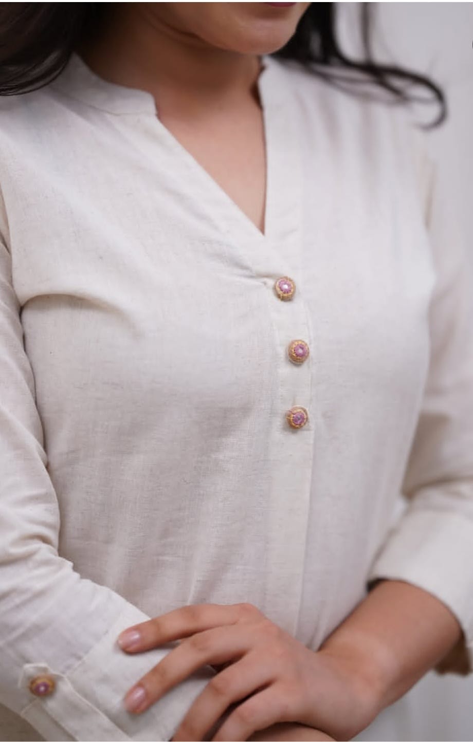 White Embroidered Floral & Deer Cotton Co-ord Set