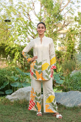 Off White Printed Cotton Flex Co-Ord Set HLM