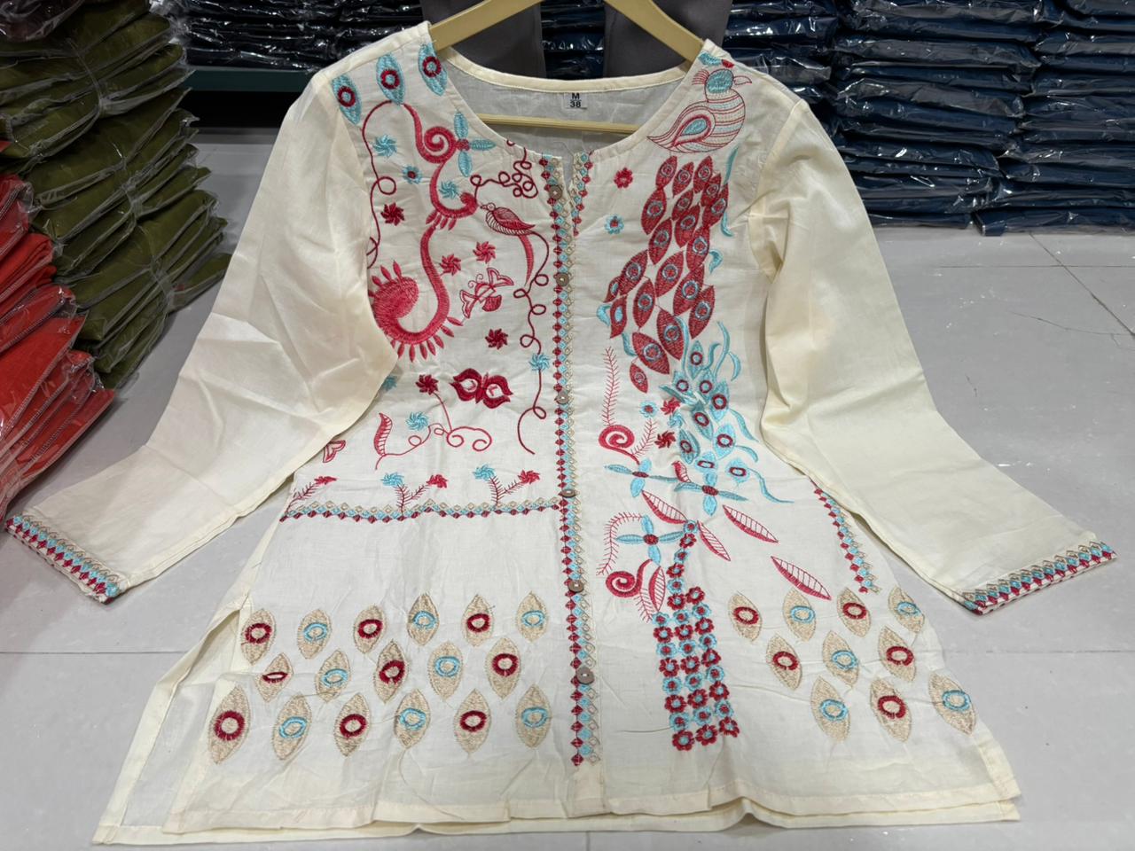 Off White Embroidered Floral Cotton Co-ord Set