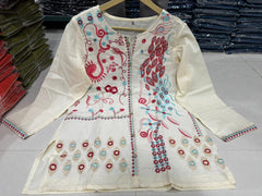 Off White Embroidered Floral Cotton Co-ord Set