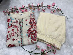 Off White Embroidered Floral Cotton Co-ord Set