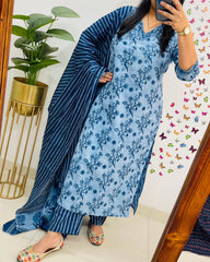 Poorvi's Blue Cotton Kurta Set
