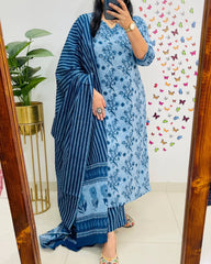 Poorvi's Blue Cotton Kurta Set
