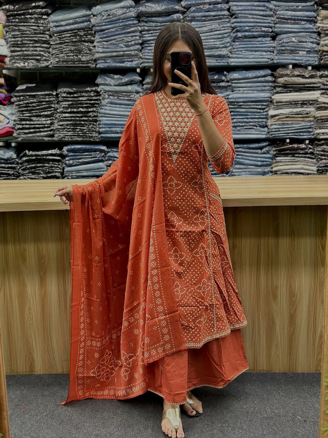 Orange Anarkali Kurta Set
