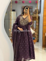 Plum Purple Heavy Embroidered Anarkali Kurta Set with Dupatta