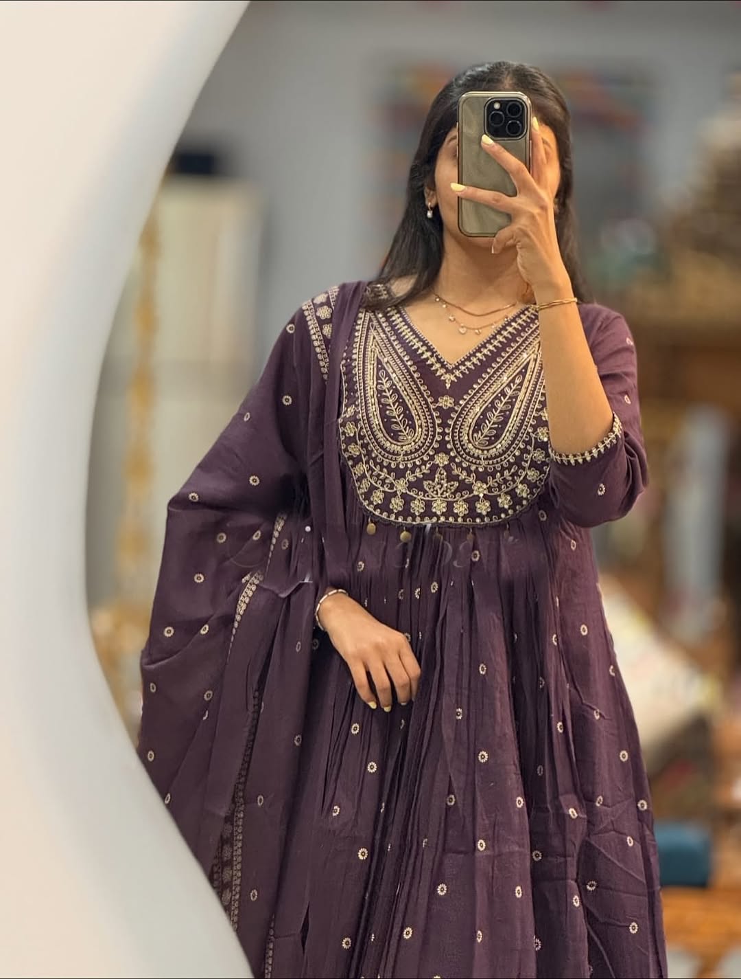 Plum Purple Heavy Embroidered Anarkali Kurta Set with Dupatta