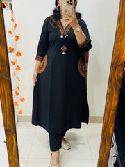 Blue women pure cotton embroidered kurta with pant and dupatta