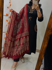 Blue women pure cotton embroidered kurta with pant and dupatta