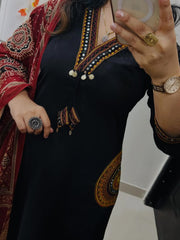 Blue women pure cotton embroidered kurta with pant and dupatta