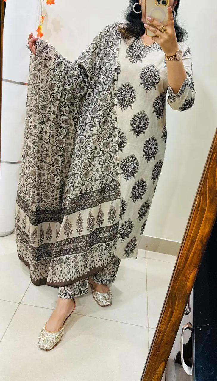 Beautiful kurti pant dupatta set in Premium Rich Cotton