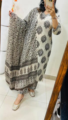 Beautiful kurti pant dupatta set in Premium Rich Cotton