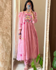 Blush Pink Embroidered Anarkali Kurta Set with Dupatta
