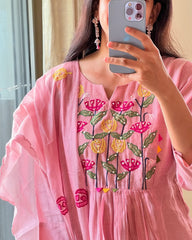 Blush Pink Embroidered Anarkali Kurta Set with Dupatta