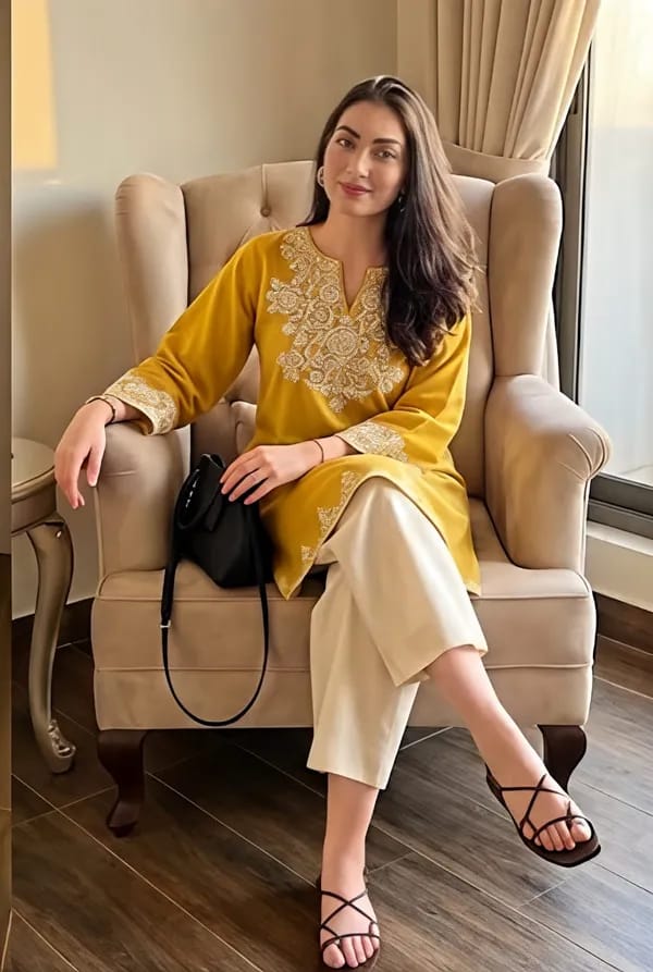 Mustard-Embroidered-Kurta-with-Straight-Pants