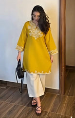 Mustard-Embroidered-Kurta-with-Straight-Pants