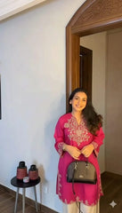 Elegant Pink Embroidered Kurti Set with Straight Pants