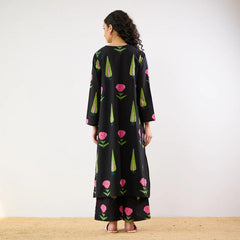 Black Floral Printed Kurta Set with Straight Pants