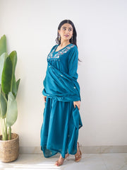 Elegant Teal Blue Embroidered Kurta Set with Dupatta
