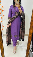 Elegant Purple Kurta Set with Ethnic Motif Dupatta