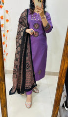 Elegant Purple Kurta Set with Ethnic Motif Dupatta