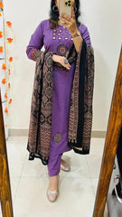 Elegant Purple Kurta Set with Ethnic Motif Dupatta
