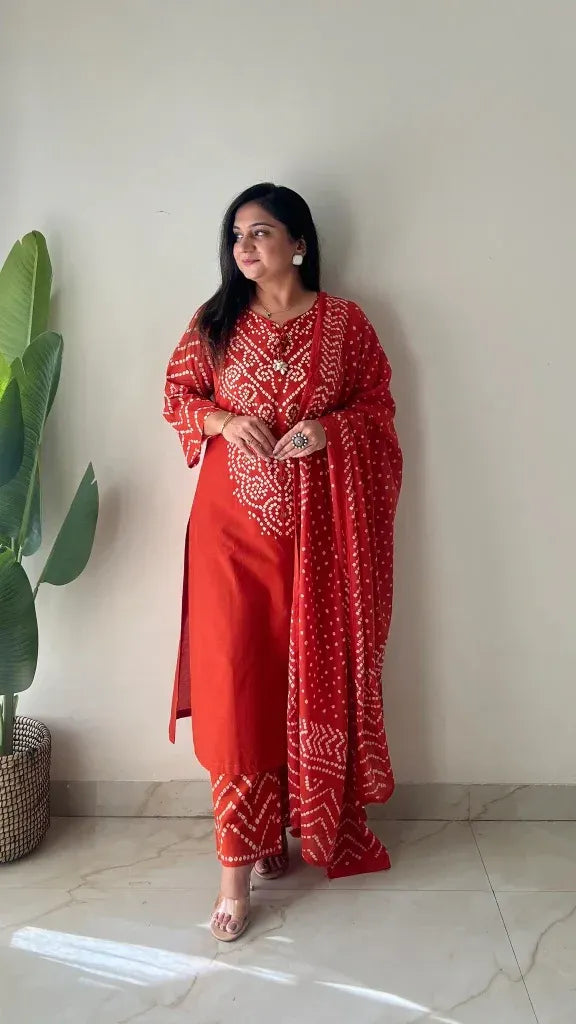 labelroohani Orange Soft Cotton Bandhej print office Wear cotton Suit