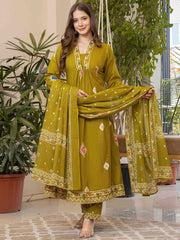 Women Ethnic Motifs Printed Pure Cotton Anarkali Kurta with Trousers & Dupatta
