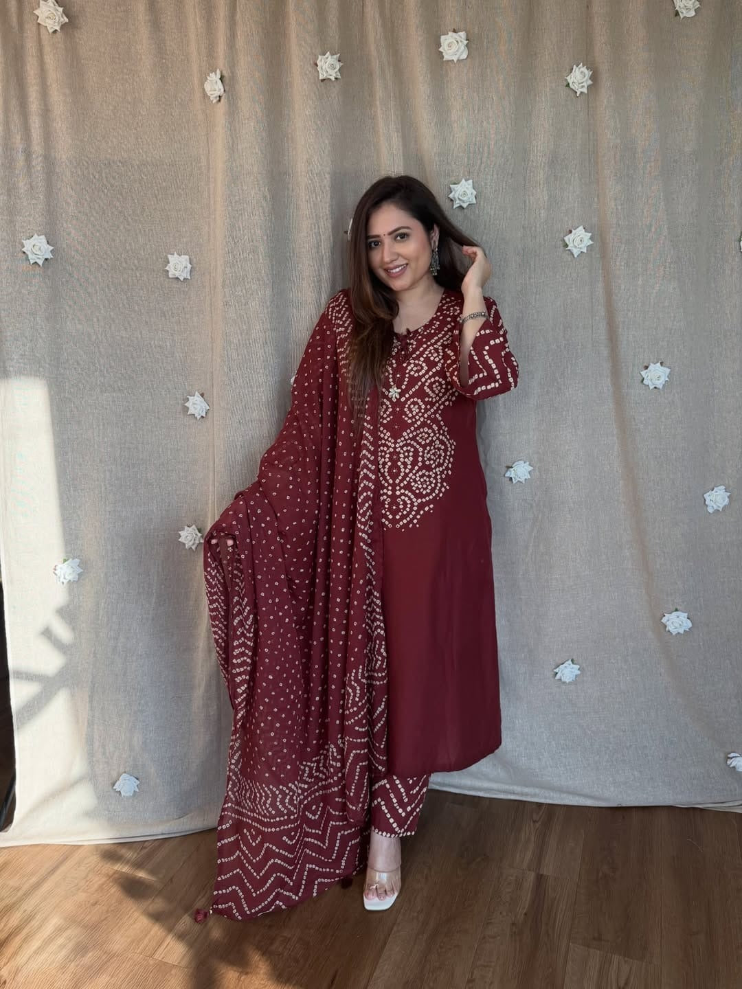 labelroohani Maroon Soft Cotton Bandhej print office Wear cotton Suit