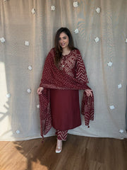 labelroohani Maroon Soft Cotton Bandhej print office Wear cotton Suit